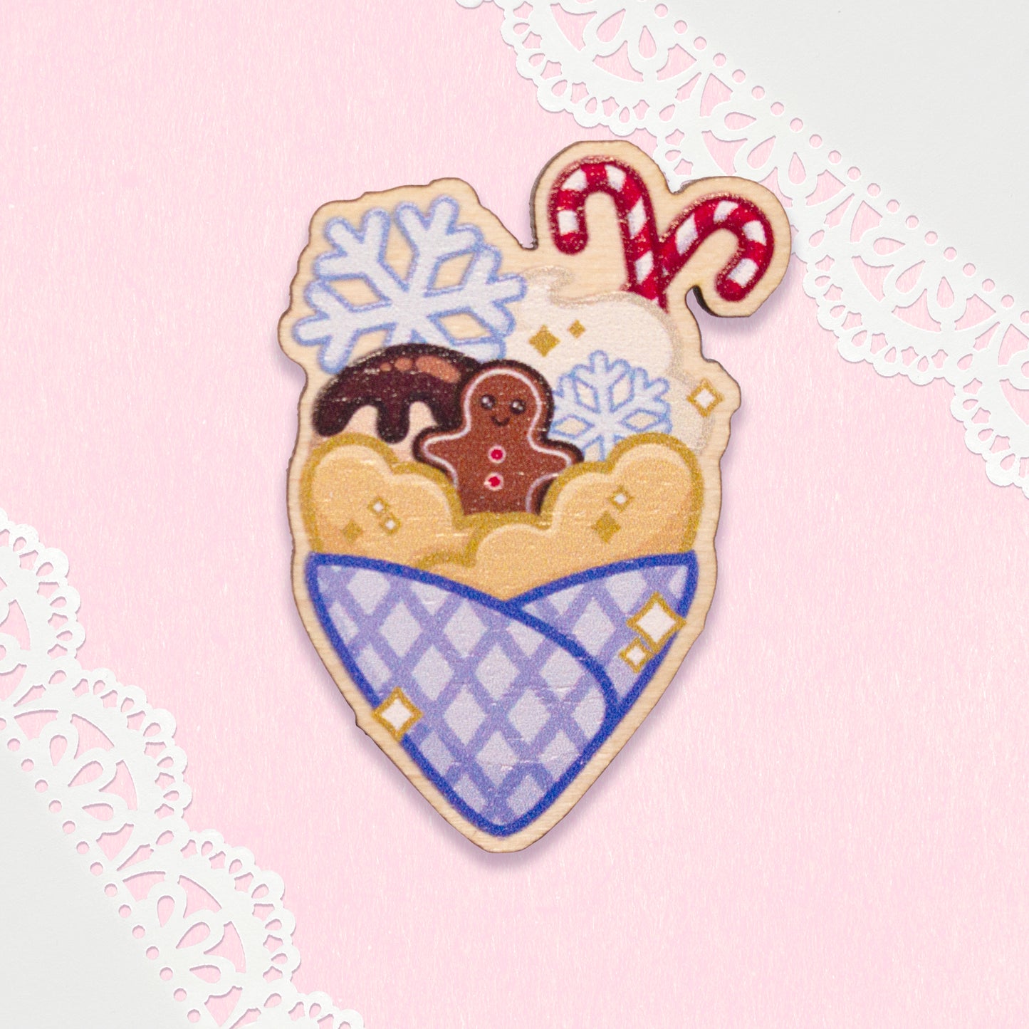 Winter Crepe Wooden Pin