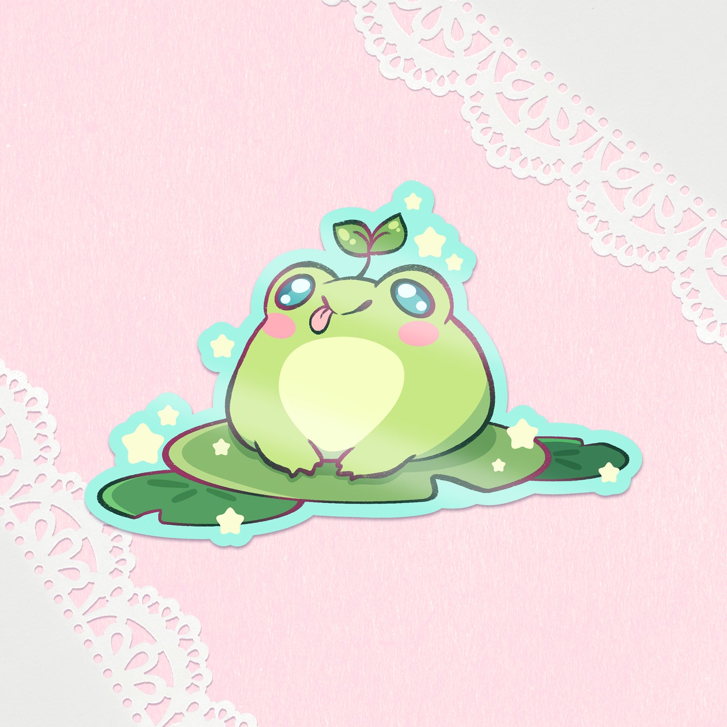 Lilypad Frog Glossy Sticker