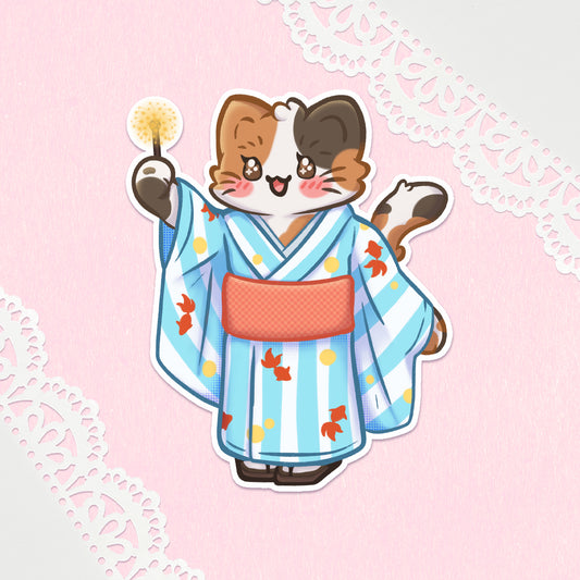 Summer Festival Kitty Vinyl Sticker