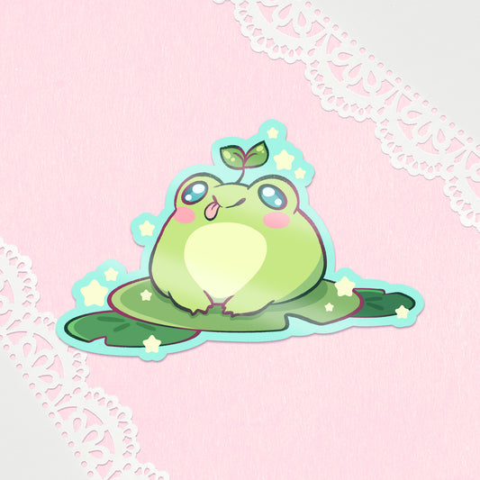 Lilypad Frog Glossy Sticker