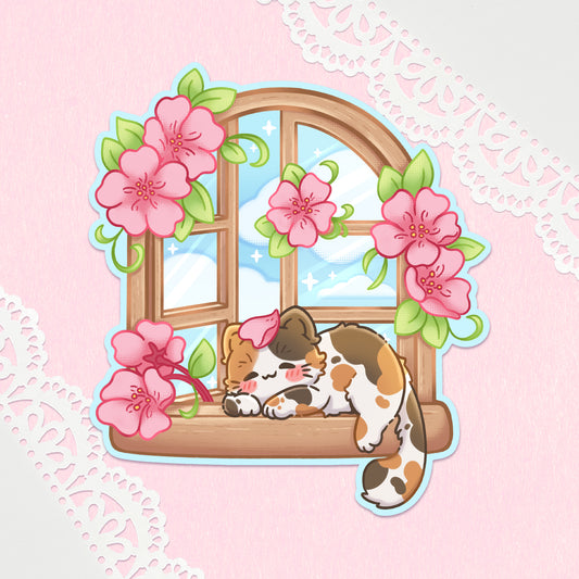 Sakura Window Kitty Vinyl Sticker